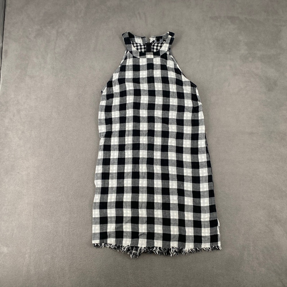 Velvet Heart Black White Buffalo Plaid Halter Dress Fringe Hem Cotton Small